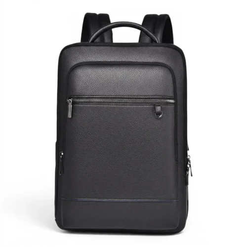 多機能メンズビジネスリュック 20L シボ感のある黒い撥水PUレザー製のスタイリッシュな自立型リュックサック